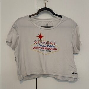 Virus White Crop Tee with Multicolor Las Vegas HYROX Graphic
